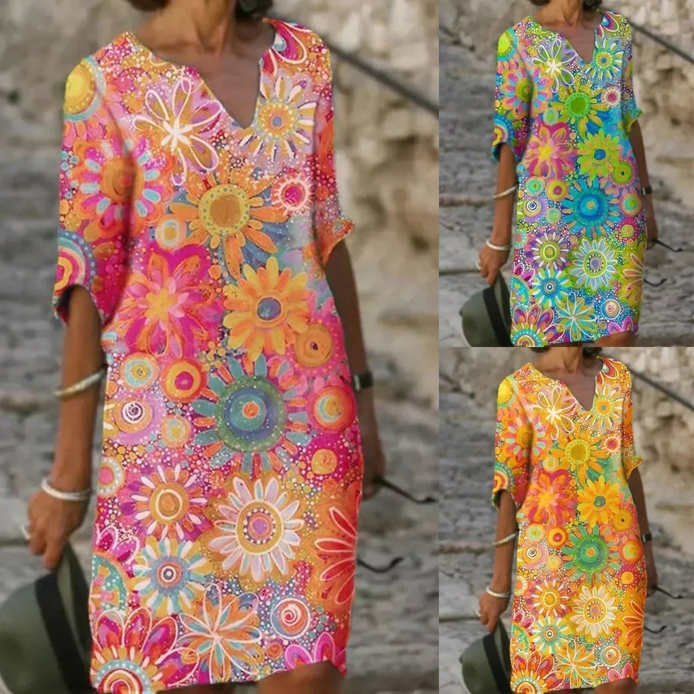 V-Ausschnitt Florales Midikleid für Damen