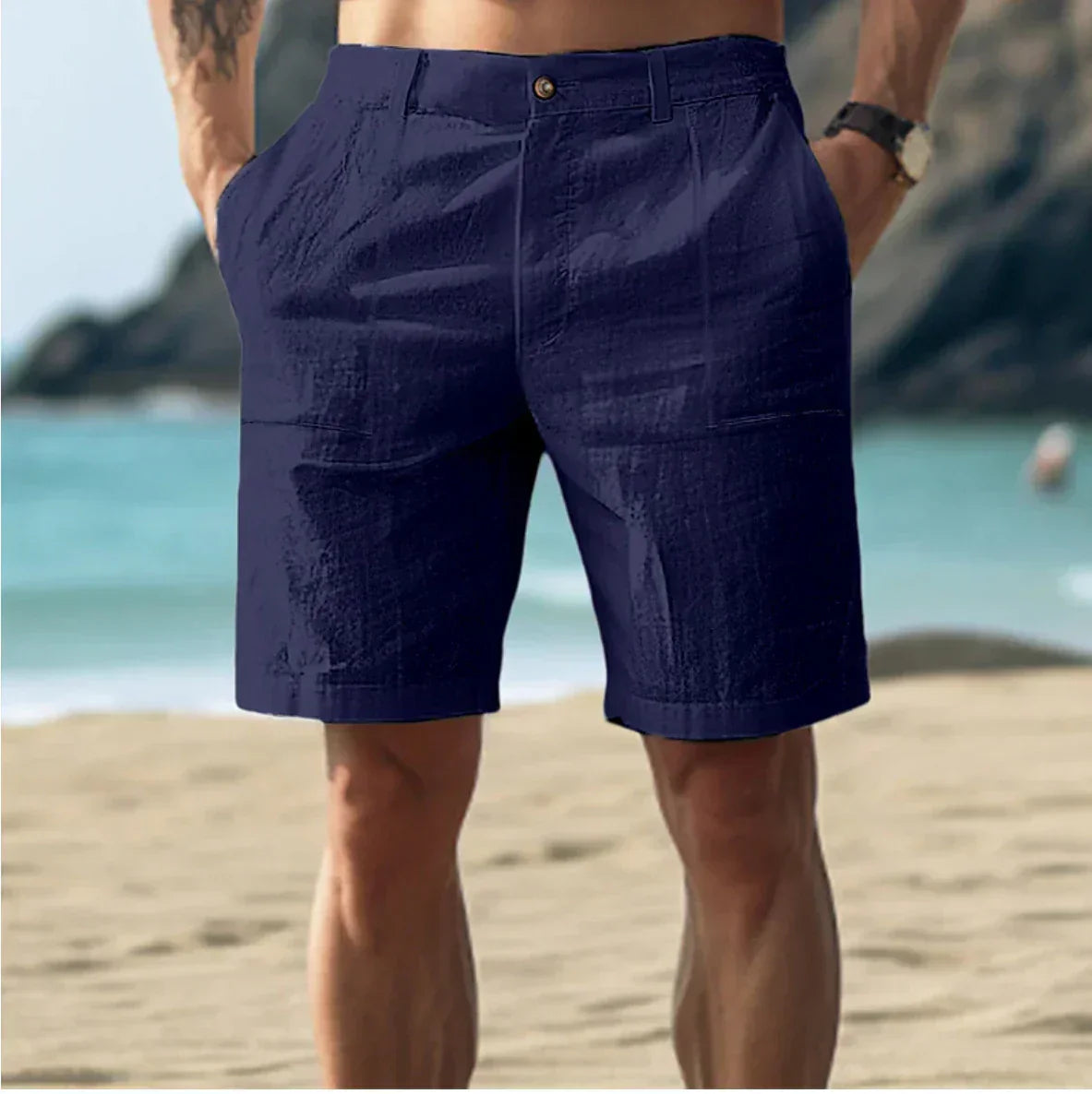 Leinen-Sommershorts mit Knopf für Herren