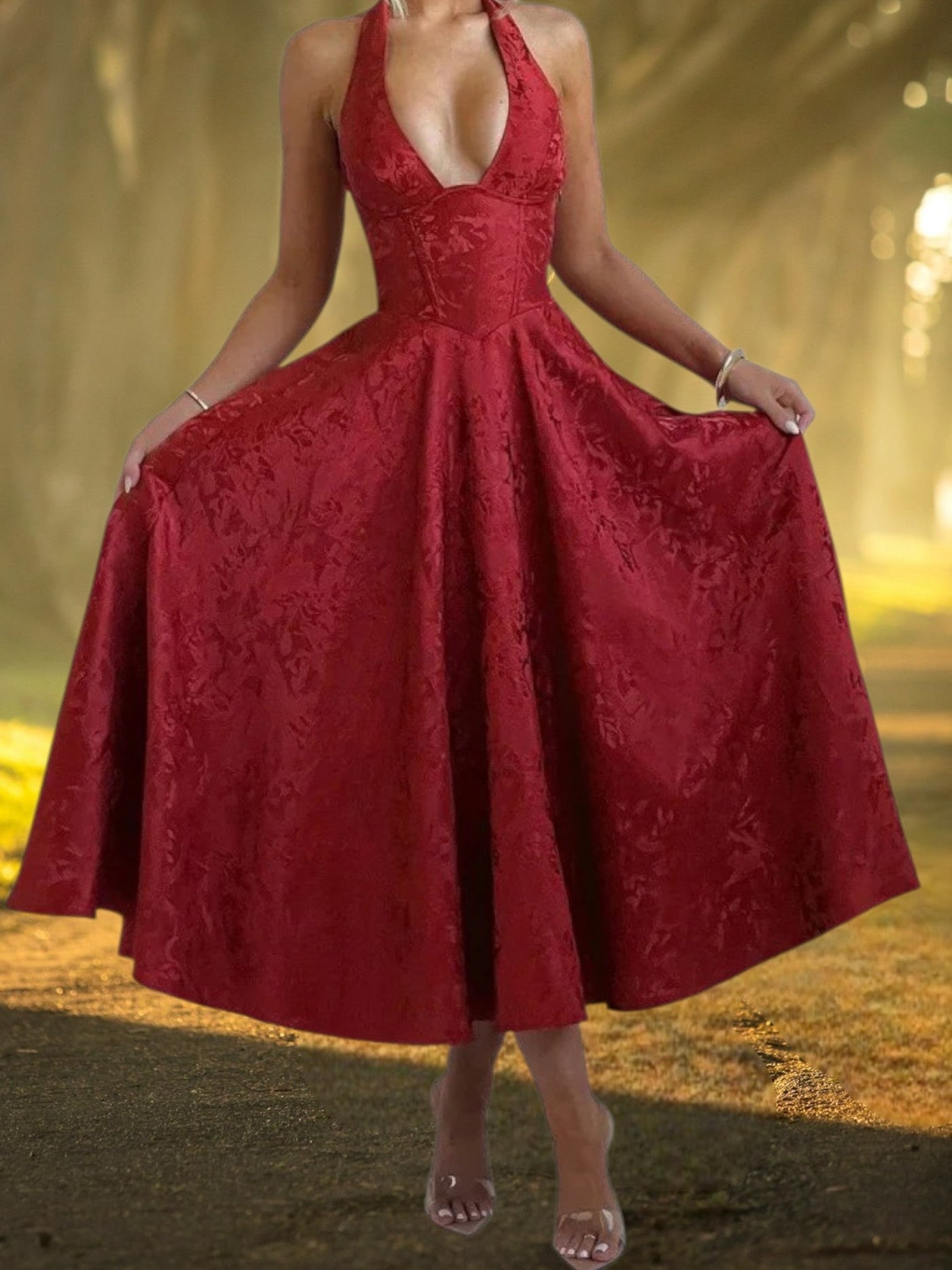 Aislyn | Elegantes Cocktailkleid A-Linie mit tiefem V-Ausschnitt für Hochzeiten und festliche Anlässe
