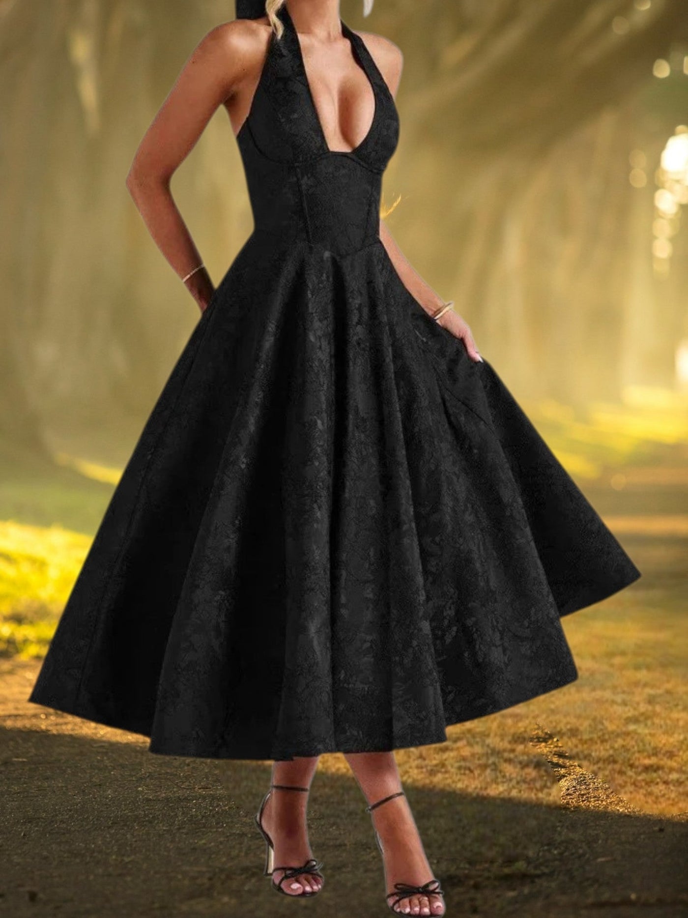 Aislyn | Elegantes Cocktailkleid A-Linie mit tiefem V-Ausschnitt für Hochzeiten und festliche Anlässe