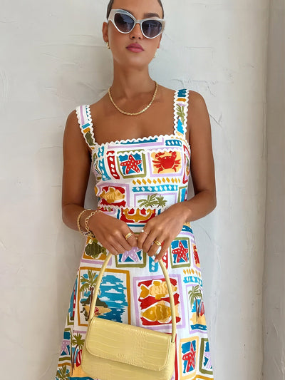 Ärmelloses Maxikleid mit Graffiti-Print – Sommermode mit Kunstflair