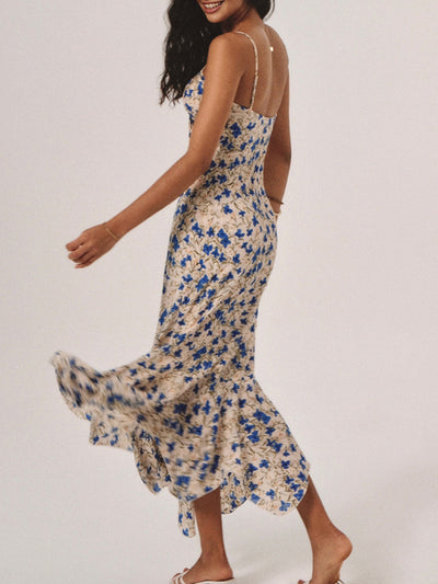 Boho Maxikleid mit Blumenprint & asymmetrischem Saum – Sommerkleid