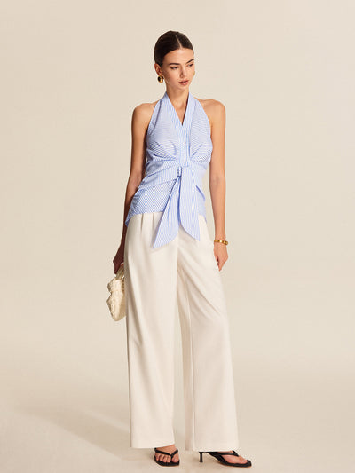 Gestreiftes Neckholder Top Damen – Sommer Crop Top mit V-Ausschnitt