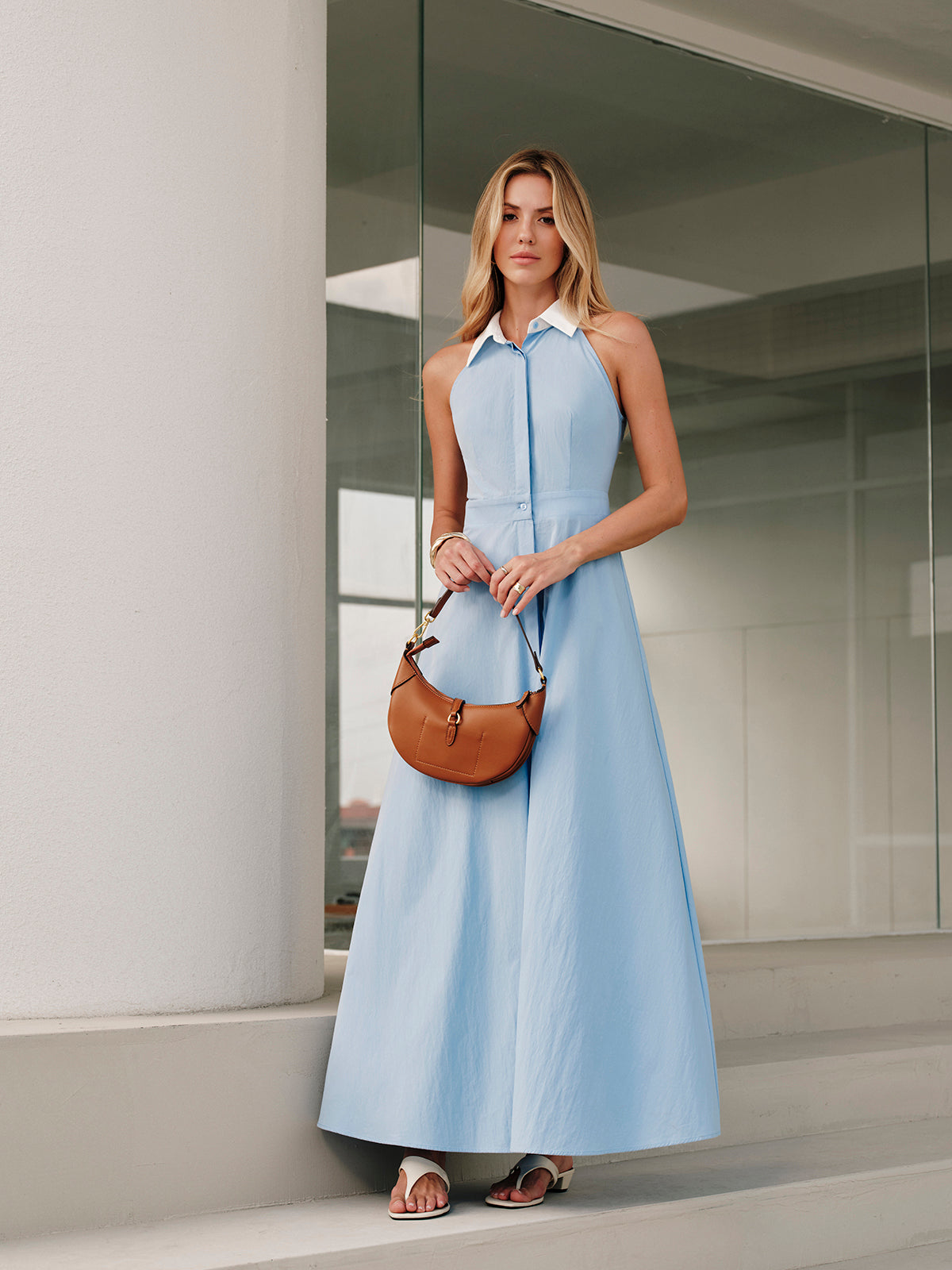 Ärmelloses Maxi-Hemdblusenkleid mit Knöpfen