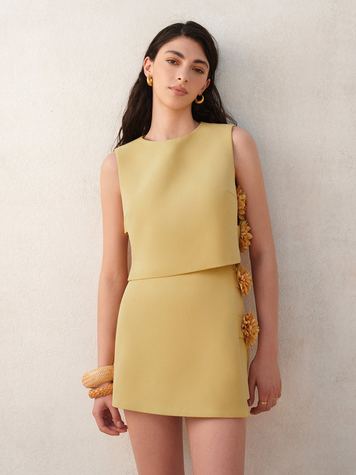 3D-Blumen Rock-Set aus veganem Leder – Sommer Co-Ord Outfit