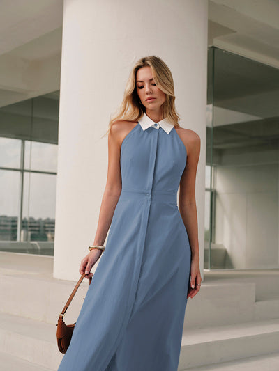 Ärmelloses Maxi-Hemdblusenkleid mit Knöpfen