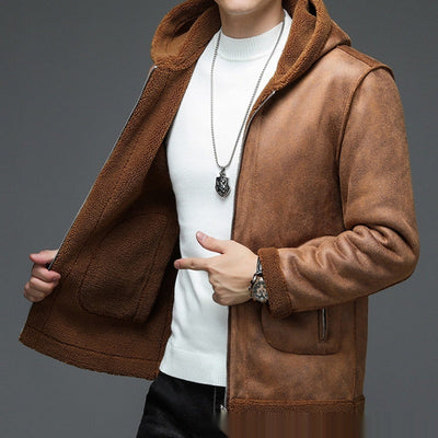 Beidseitiger Fleece-Wollmantel für Herren mit Kapuze – Winterjacke in verschiedenen Farben