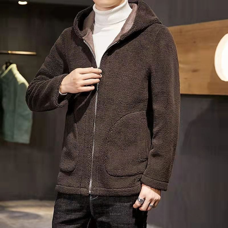 Beidseitiger Fleece-Wollmantel für Herren mit Kapuze – Winterjacke in verschiedenen Farben