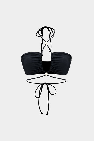 Meredith | Dreiteiliges Bikini-Set mit Wickelband-Design, Perlen-Details und transparentem Pareo