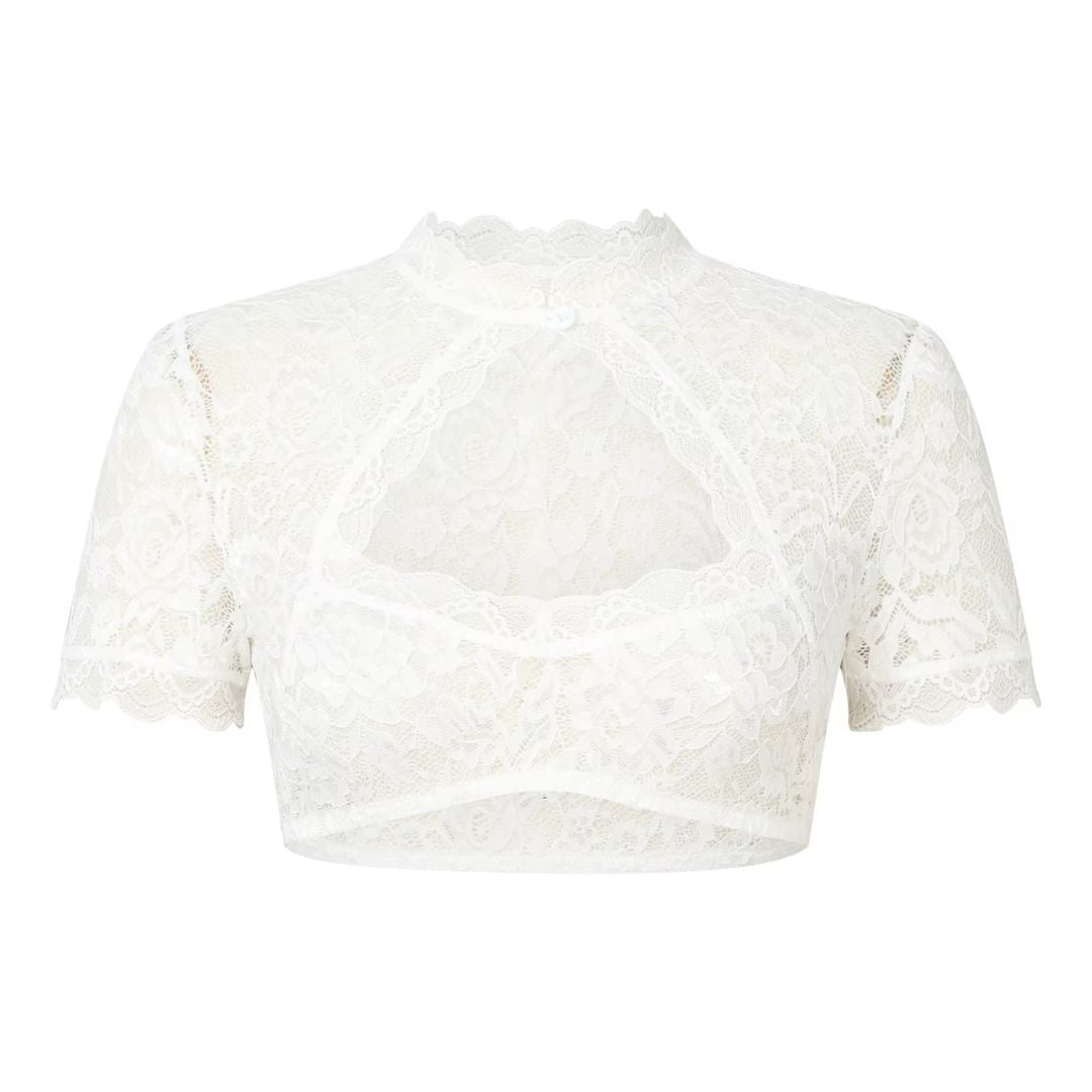 Damen Weiß Bluse Dirndl Oktoberfest | Spitze mit Kurzarm