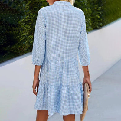 Kariertes Knopfleiste Stufenkleid für Damen