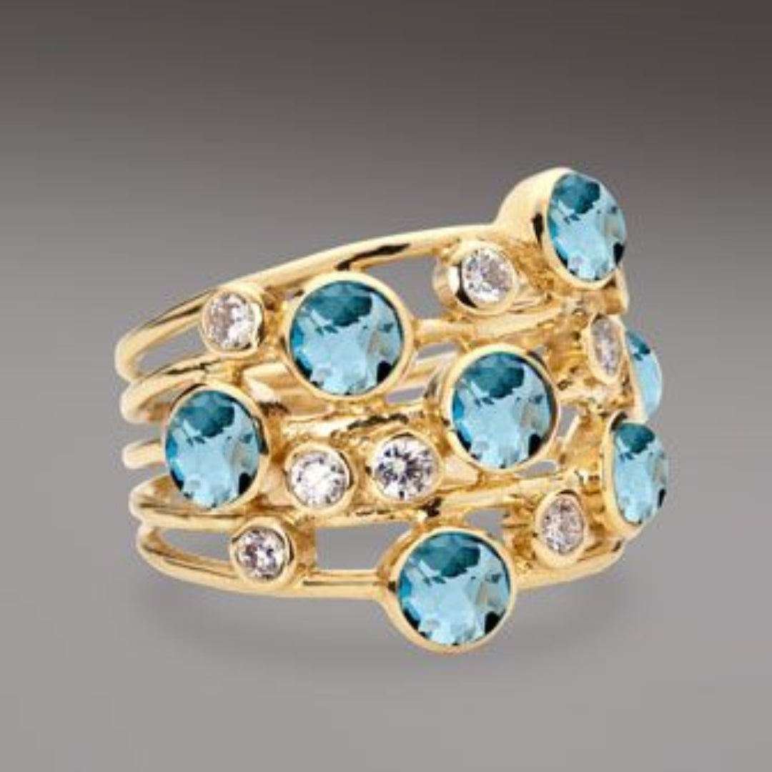 Vintage-Ring mit vielen blauen und weißen Zirkonias