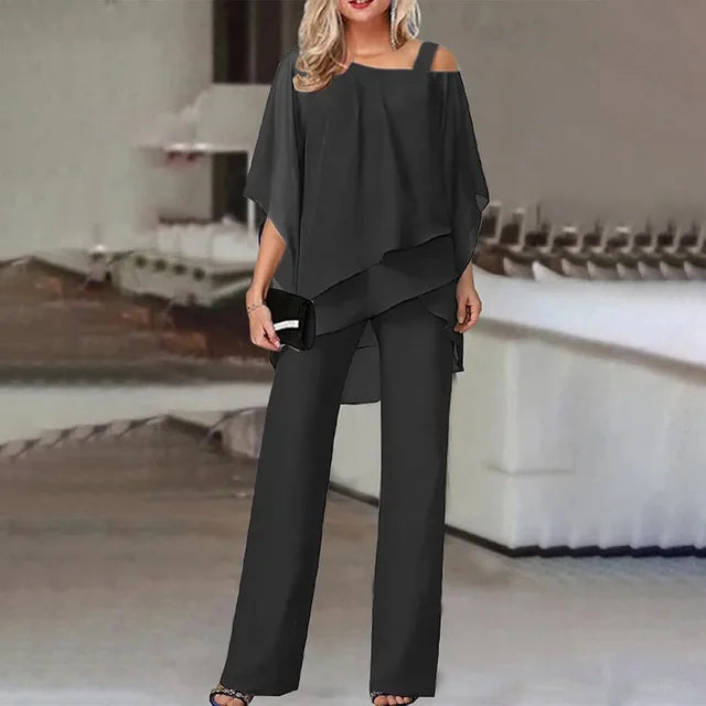 Asymmetrisches Oberteil und Weit Geschnittene Hose Set für Damen