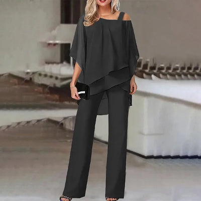 Asymmetrisches Oberteil und Weit Geschnittene Hose Set für Damen