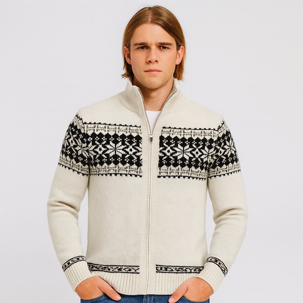 Noah | Warmer Herrenpullover mit Schneeflocken-Print und Reißverschluss