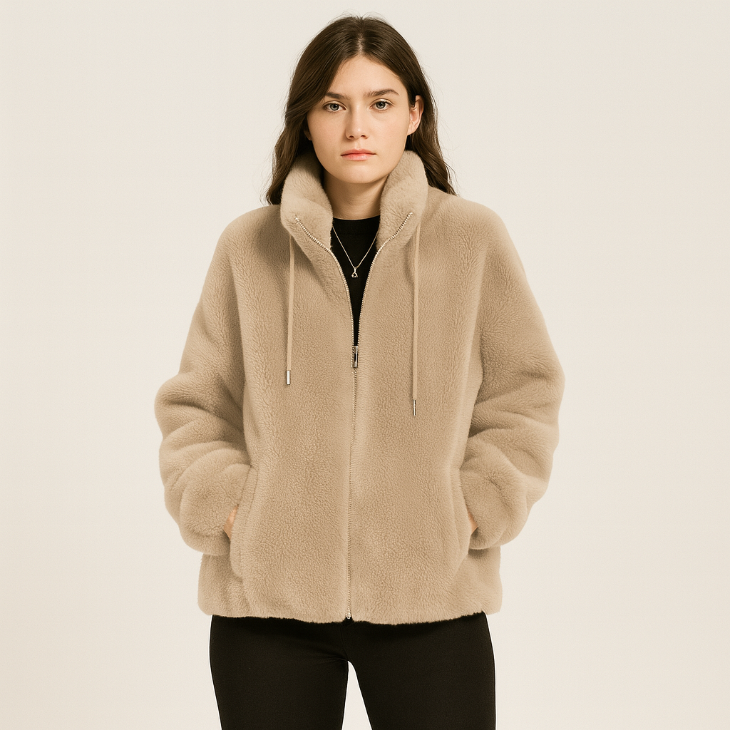 Kortney | Rote Plüschjacke aus Kunstpelz