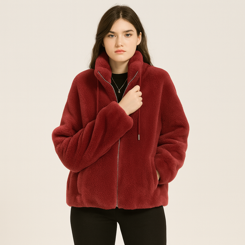 Kortney | Rote Plüschjacke aus Kunstpelz