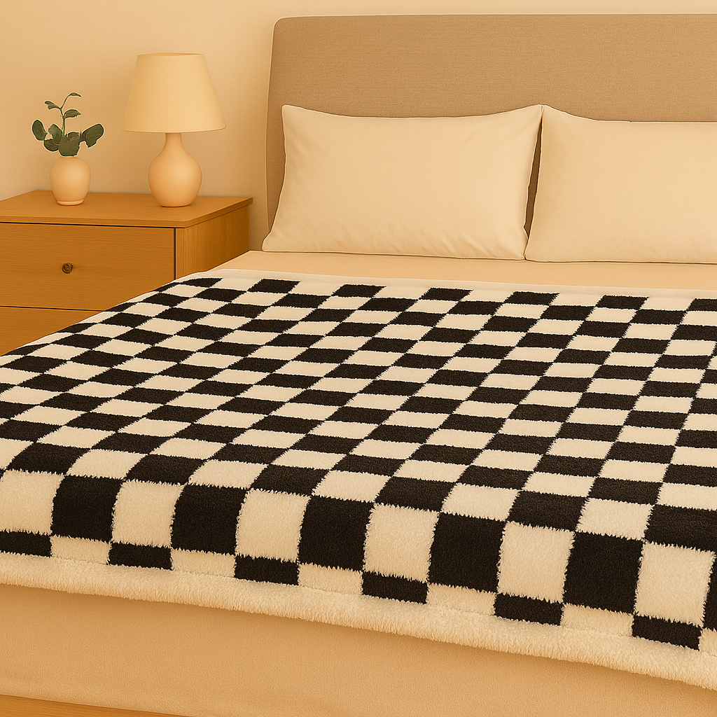 Eleganter, schieferkarierter Plüschüberwurf – Wende-Doppelschichtdecke