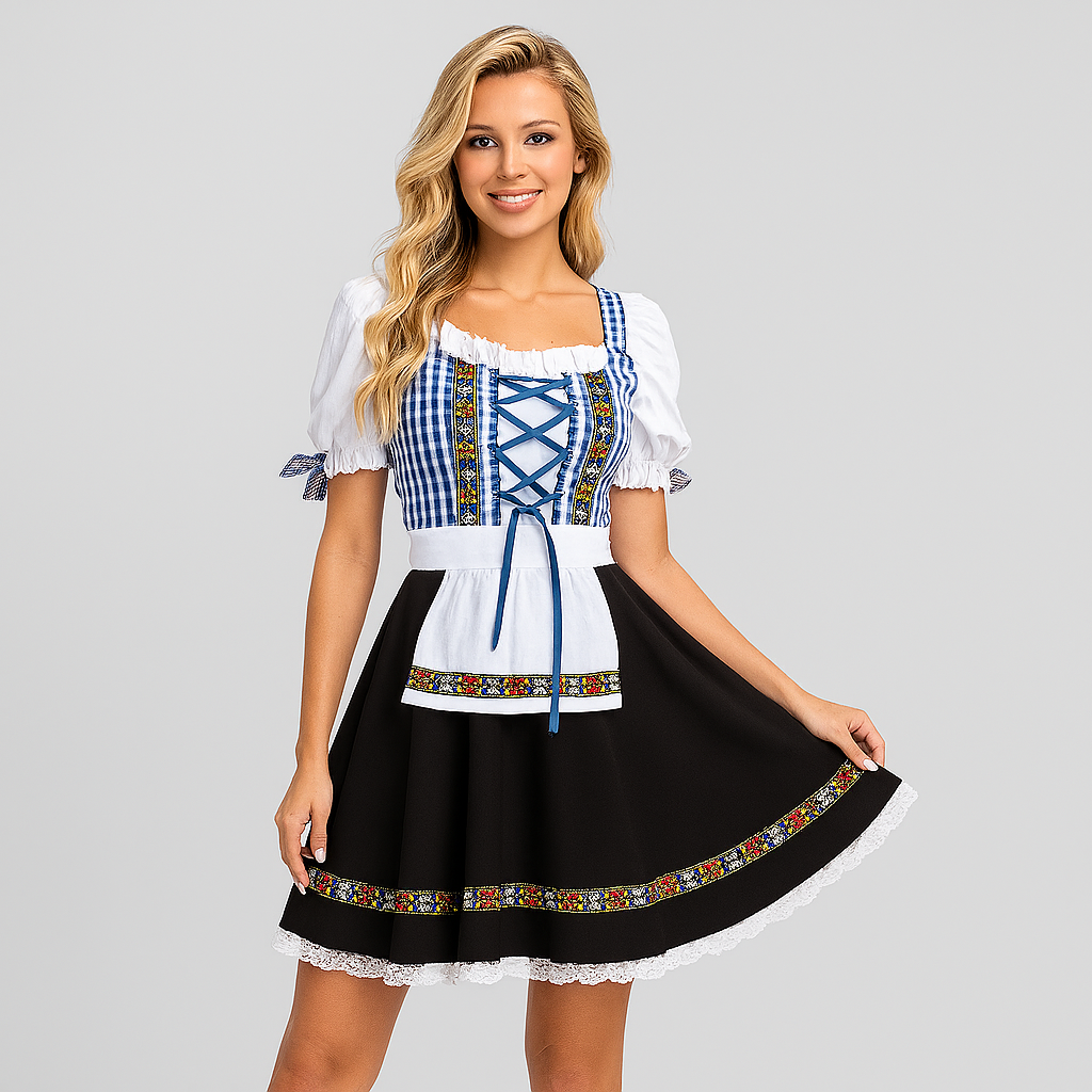 Elegantes Dirndl Damen – Mit Spitzenbesatz & Rückenschleife im traditionellen Bayern-Stil