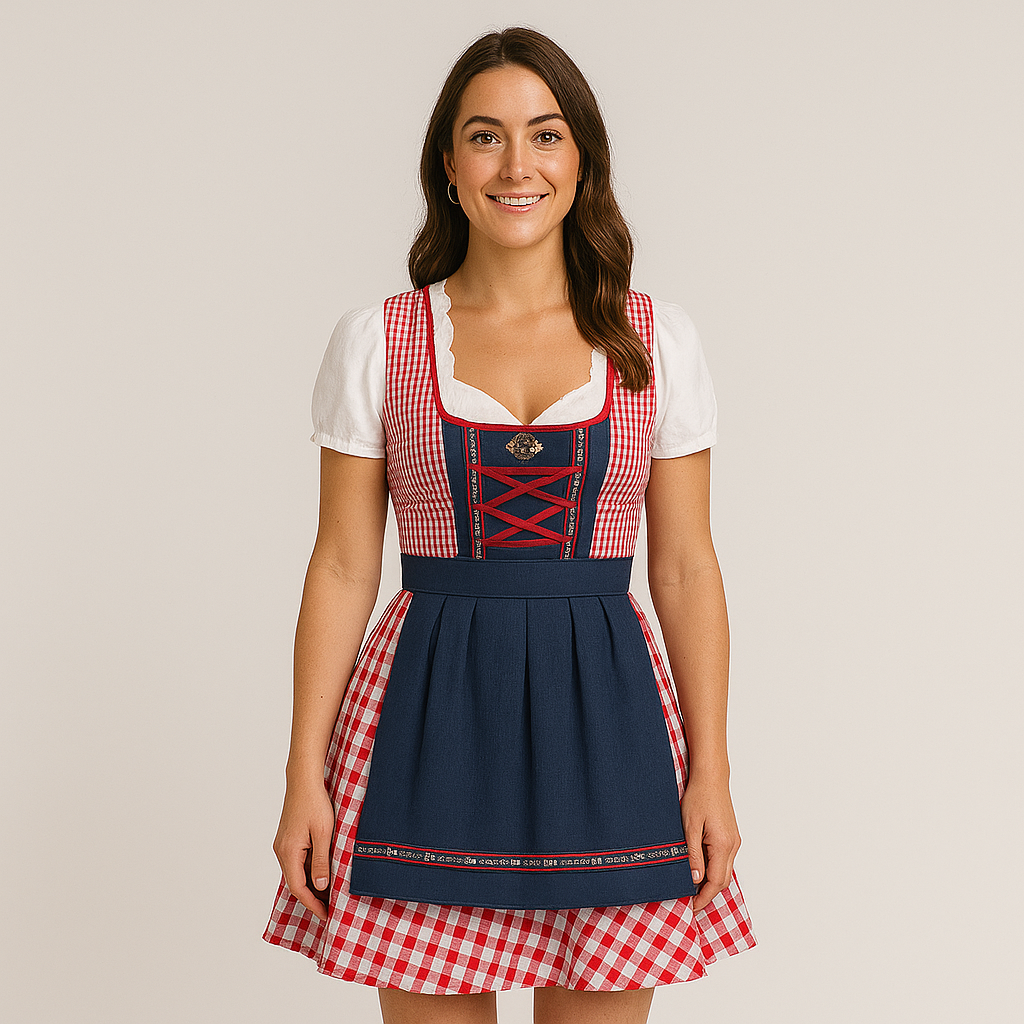 Damen Dirndl mit Karomuster – Bayerisches Trachtenkleid für Bierfest München