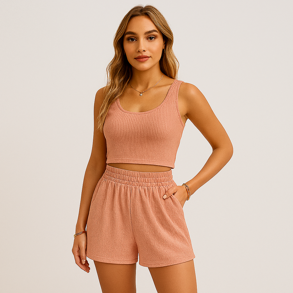 Geripptes Camisole- und Shorts-Set für Damen – Lässiges 2-teiliges Lounge-Outfit