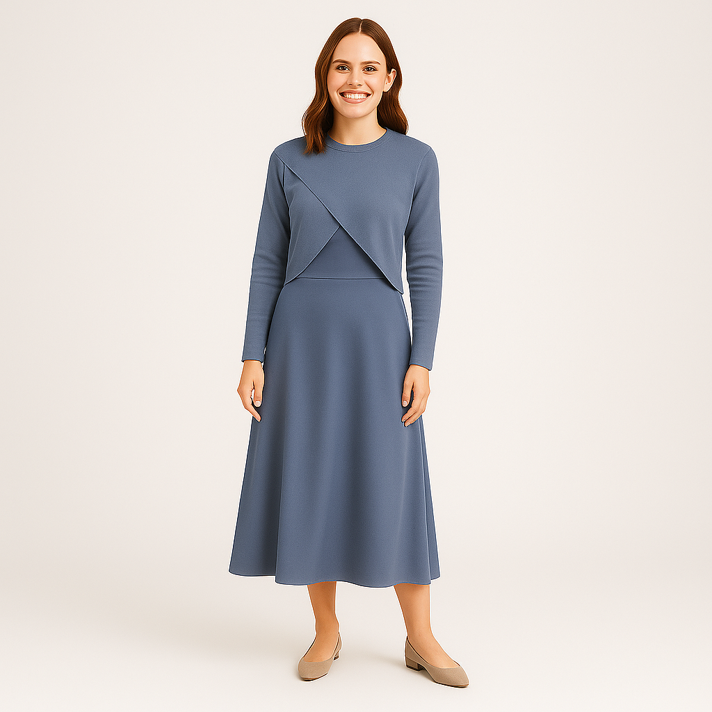 Elegantes Satinkleid - Stricktop-Kombinationsset