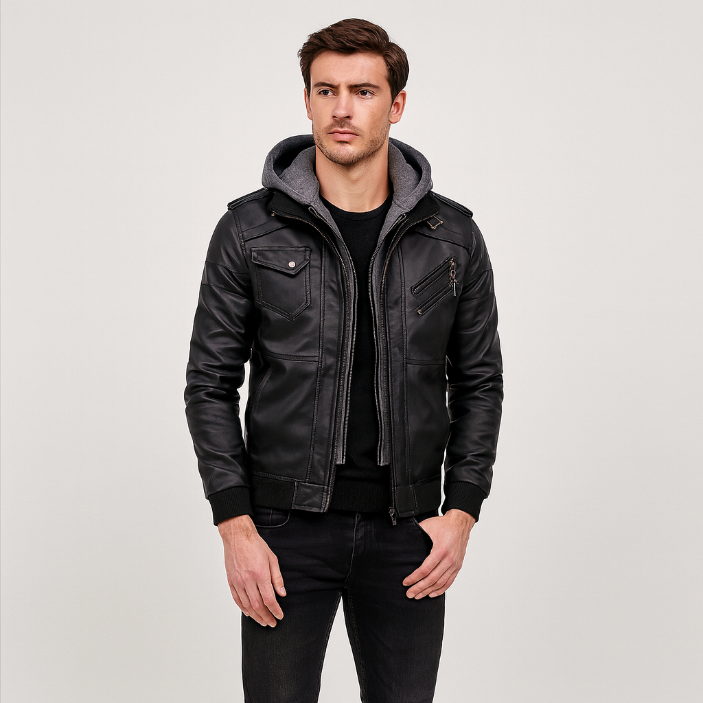 Anders | Lässige Lederjacke mit Kapuze für Herren