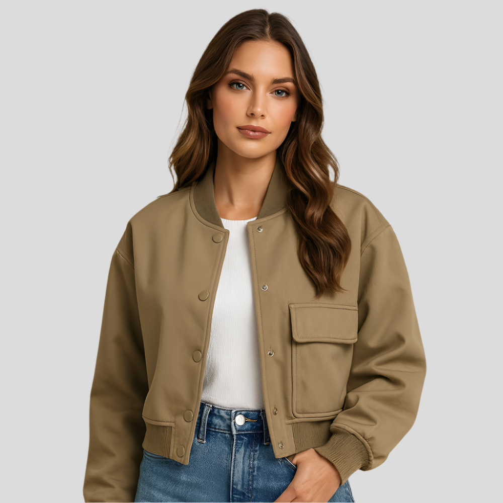 Kurzer Pilotenblouson für Damen – Klappentaschen und Druckknopfverschluss