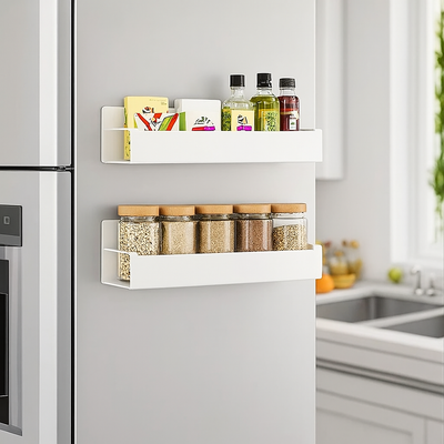 Magnetisches Seitenregal – Schwarzes Metall, Wandmontage ohne Bohren für Kühlschrank oder Waschmaschine