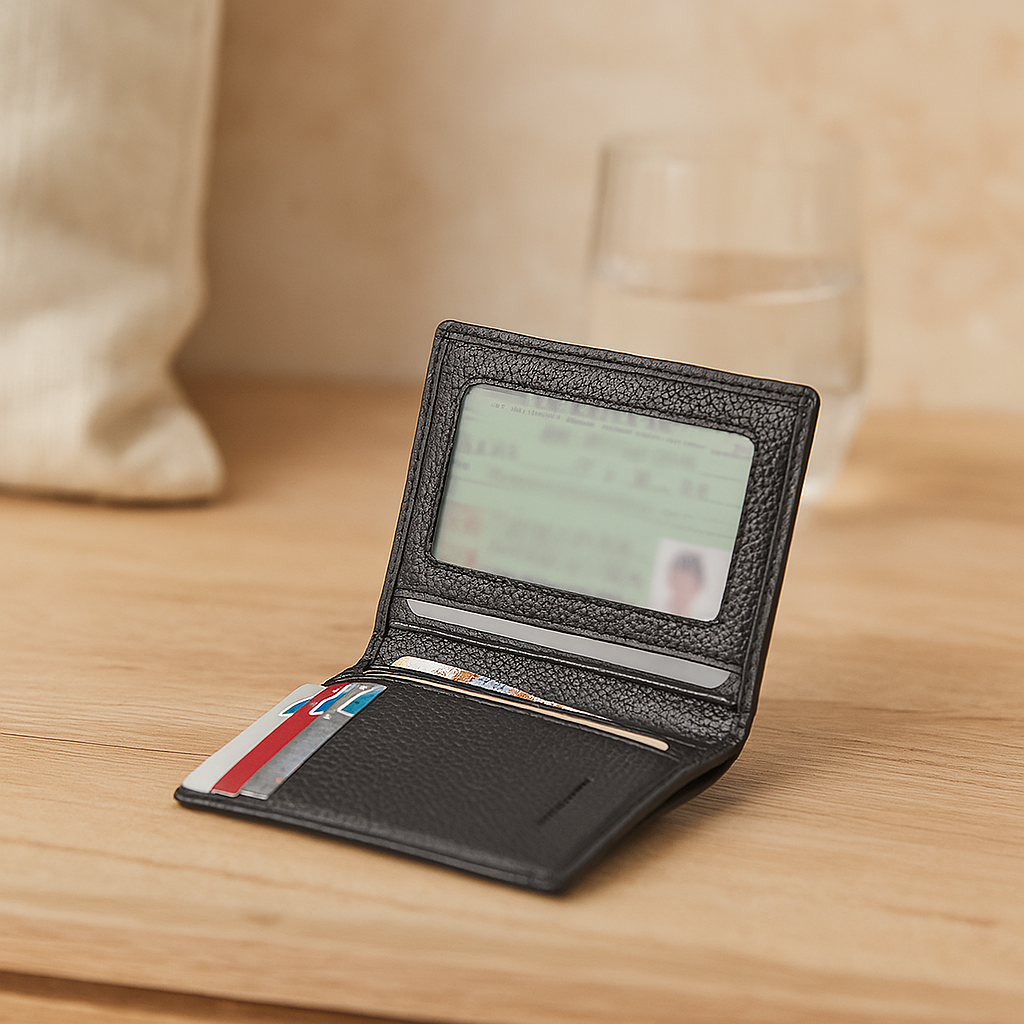 Schlankes Leder-Kartenetui für Herren – Ultradünnes, minimalistisches Portemonnaie mit 7 Fächern und Sichtfenster für Ausweise