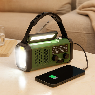 Notfallradio mit Solarpanel und Handkurbel – 10.000-mAh-Powerbank, AM/FM-Wetterradio, Taschenlampe, SOS- und Handy-Ladegerät