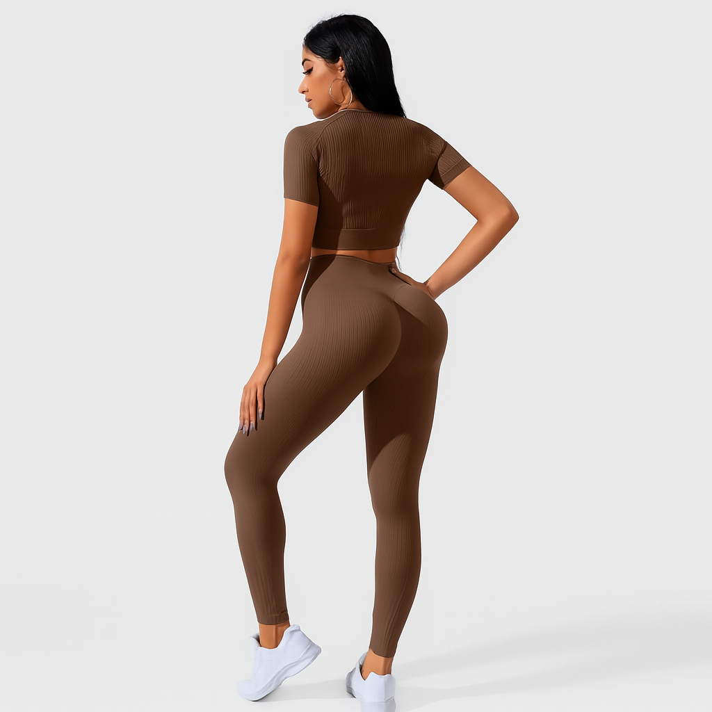 Damen Sportset 2-teilig – Kurzarm Top & High Waist Leggings für Yoga & Pilates