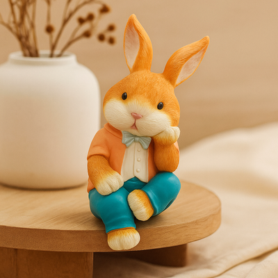 WhimsiBunny – Sitzende Kaninskulptur für spielerische und moderne Schreibtisch- oder Regaldekoration