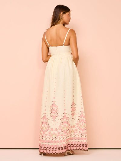 Boho Maxikleid mit Stickerei und Spaghettiträgern für Damen