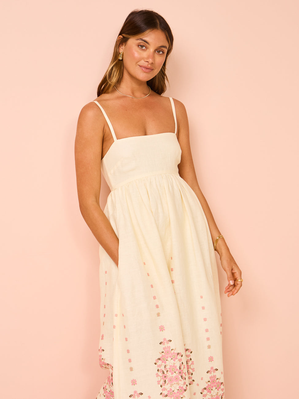 Boho Maxikleid mit Stickerei und Spaghettiträgern für Damen
