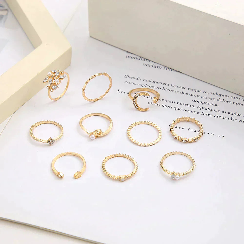 10er Pack Bohemian Silber- und Goldplattierte Ringe