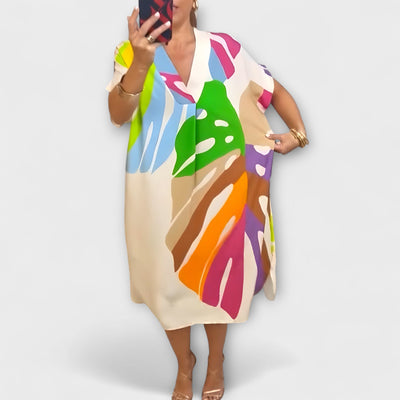 Roos - Lässiges Kleid mit Bunter Blätterdruck