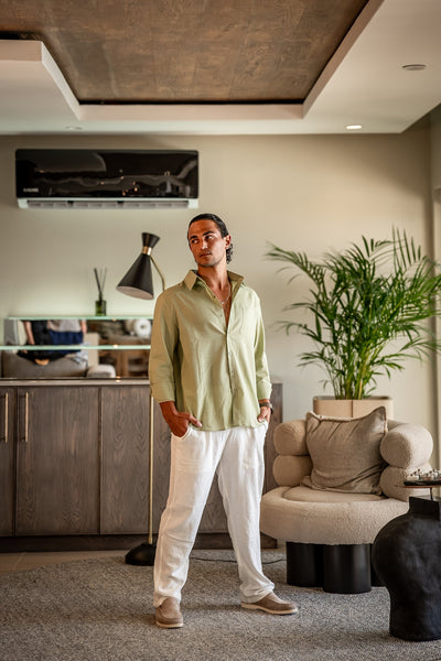 Christopher | Lange Ärmel Hemd & Hose Zweiteiliges Leinen-Set Herren-Sommer-Outfit