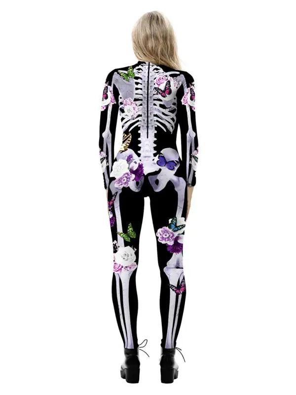 Damen Halloween-Jumpsuit mit Skelett-Print | Langarm & Einteiler
