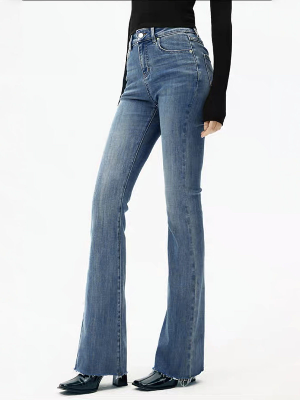 Damen Bootcut Jeans Hochbund Denim Stretch