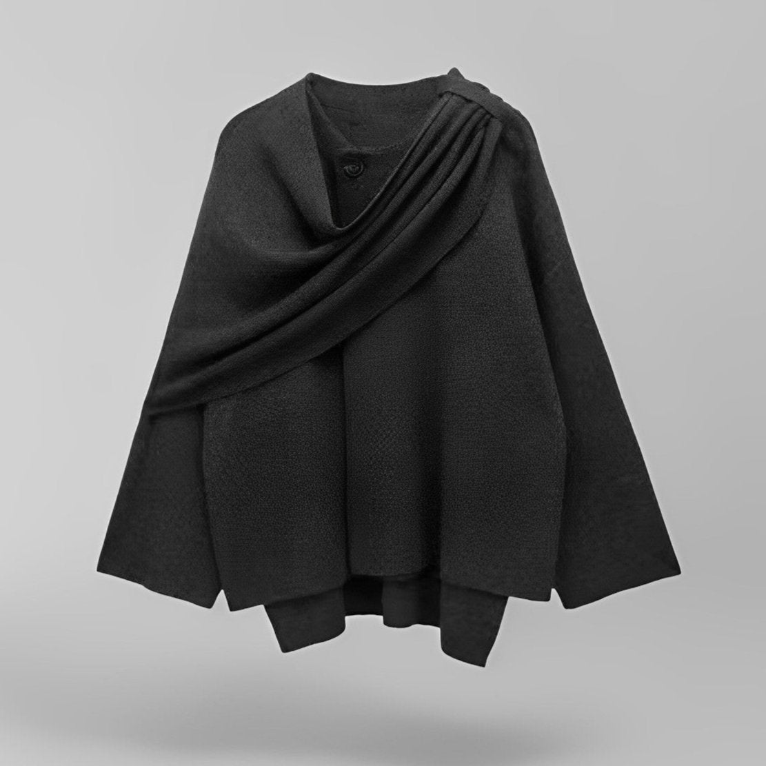 Damen Cape Mantel aus Weichem Stoff mit Asymmetrischem Design