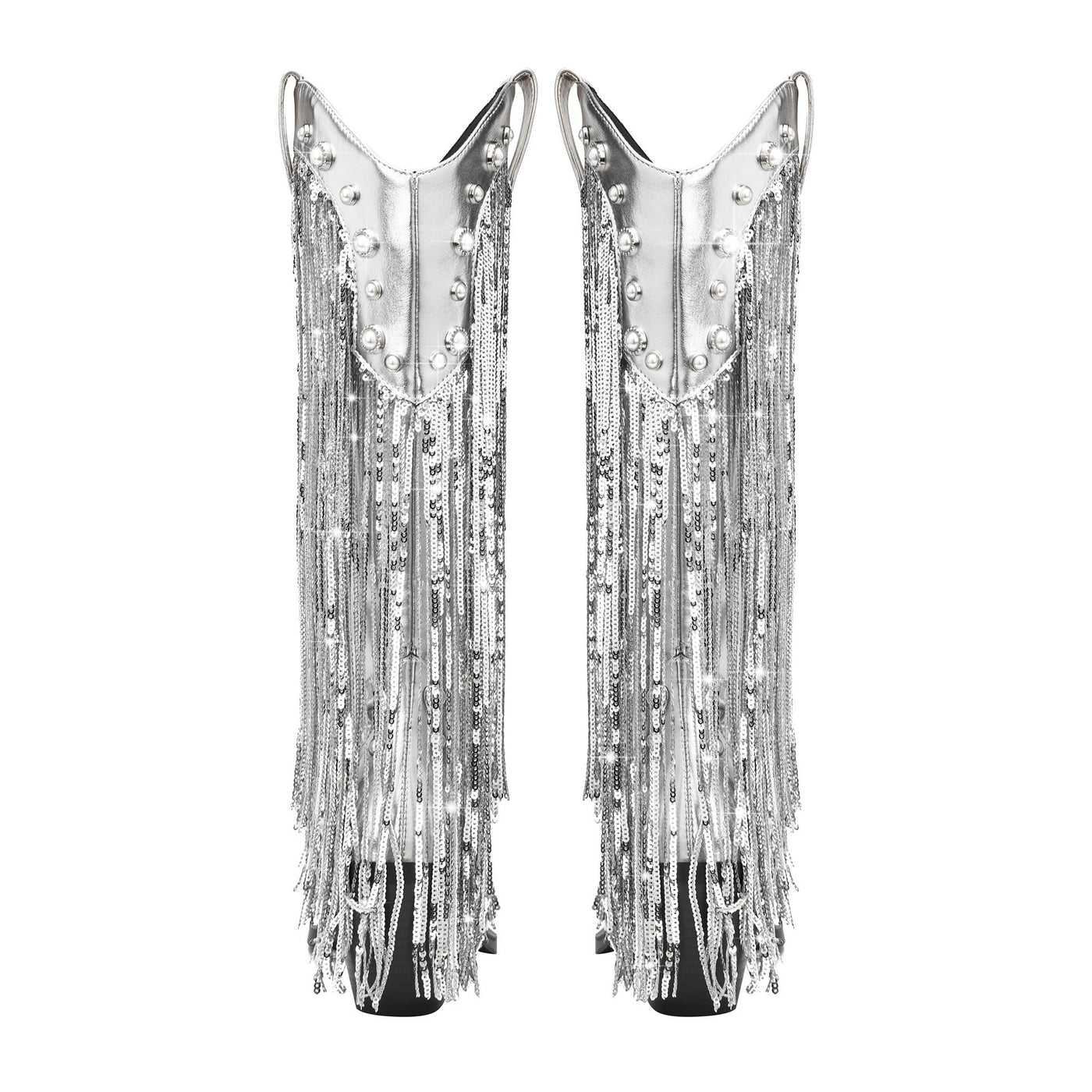 Damen Cowboystiefel Leder Boho Stil mit Fransendetails und Blockabsatz