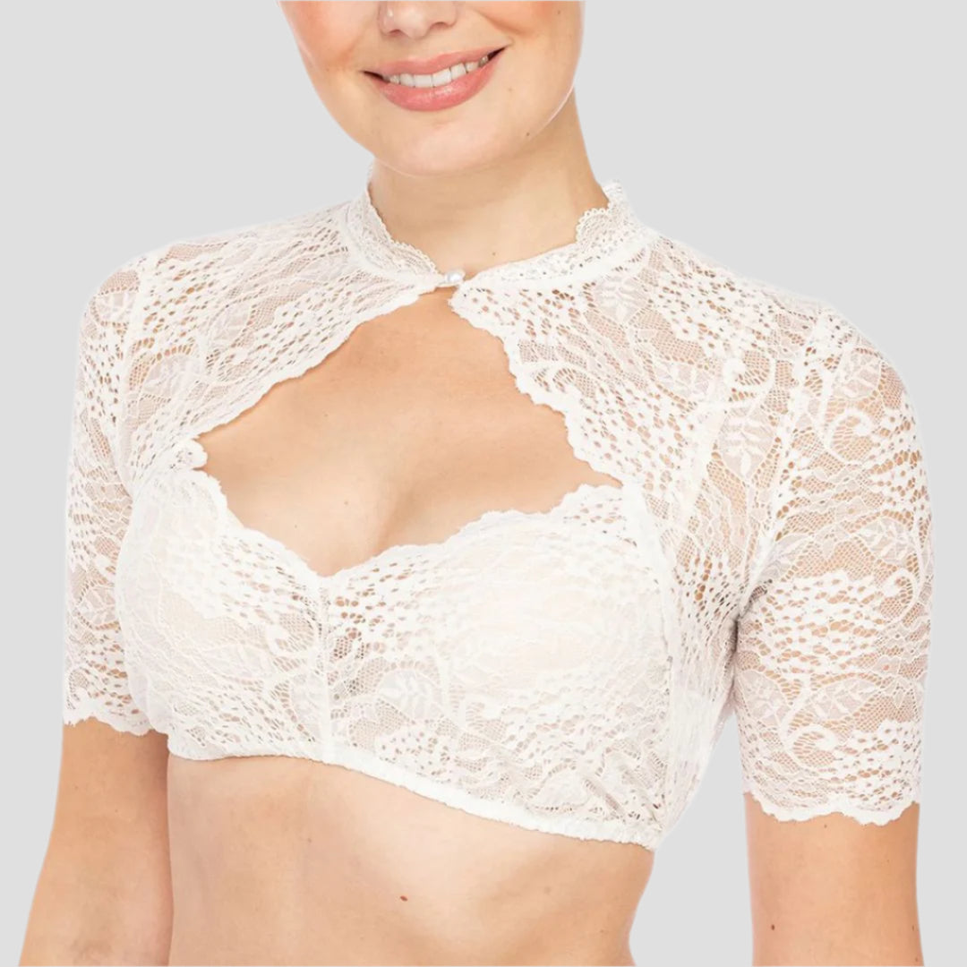 Damen Dirndlbluse Spitze Elegant mit Verführerischem Ausschnitt und Hochwertiger Baumwolle