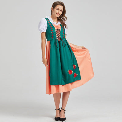 Damen Zweifarbiges Besticktes Dirndlkleid | Midi Herbstfest
