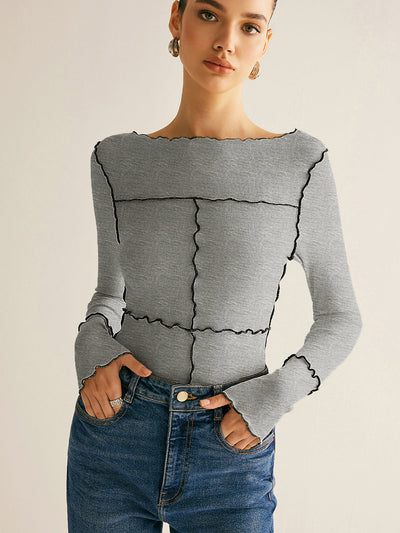 Damen Langarmshirt Baumwolle Lyocell Slim Fit mit Lettuce Trim