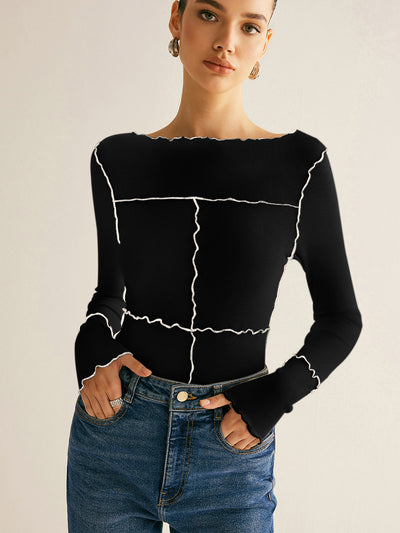 Damen Langarmshirt Baumwolle Lyocell Slim Fit mit Lettuce Trim
