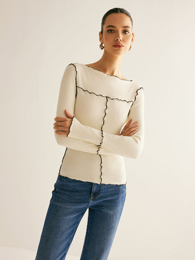 Damen Langarmshirt Baumwolle Lyocell Slim Fit mit Lettuce Trim