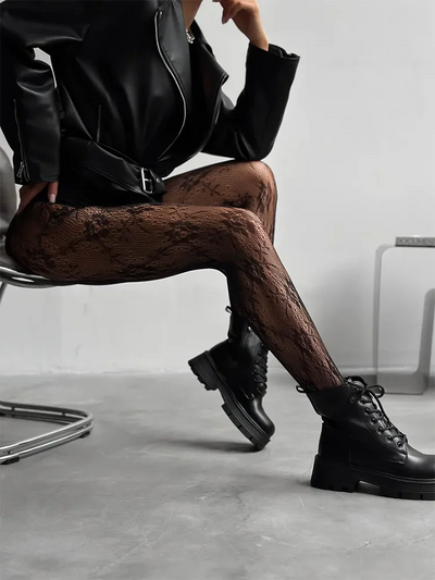 Damen Netzstrumpfhose mit Blumenmuster – Elegante Strumpfhose für modische Looks