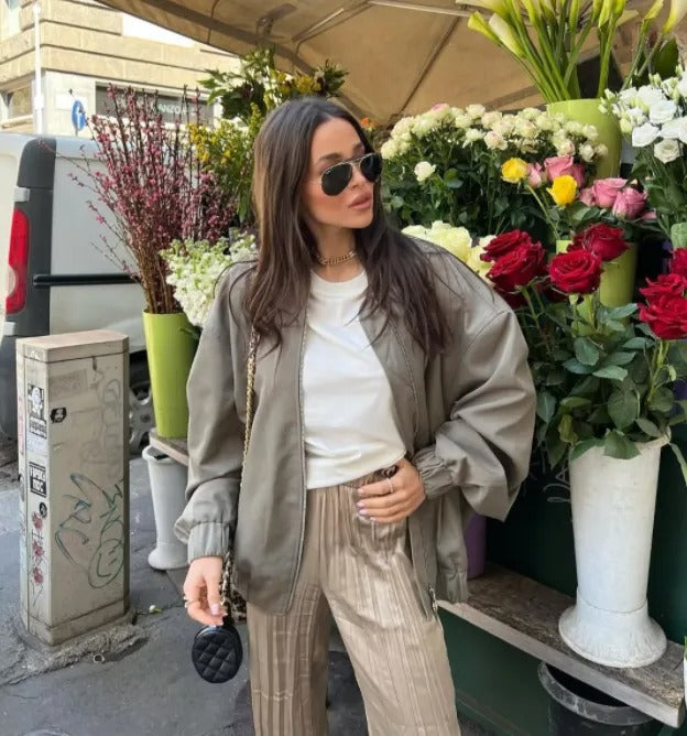 Damen Oversized Bomberjacke Leicht Trendy