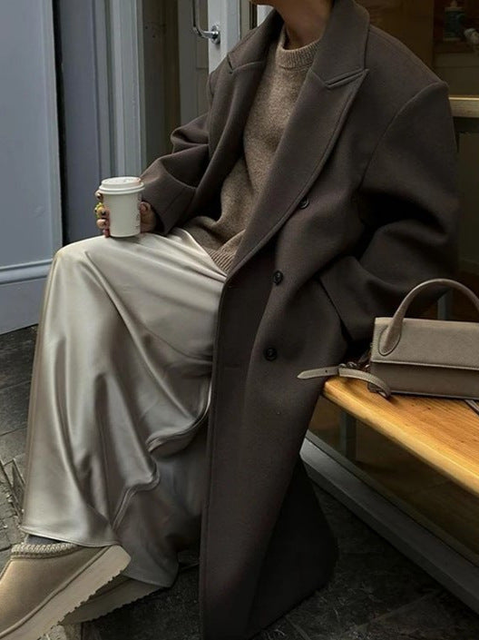 Damen Oversized Mantel mit Reverskragen und Hohem Schlitz